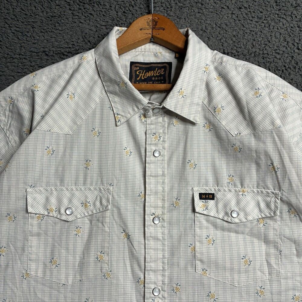 HOWLER Bros - Western PEARL SNAP Wheat Floral Mens XL Shirt Short Sleeve